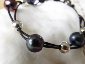 peacock freshwater pearl and leather bracelet 